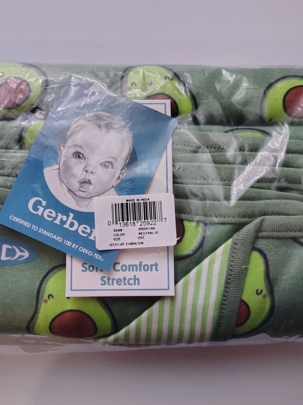 NWT Gerber Avocado Stripe Baby Blanket Green Comfort Stretch Reversable